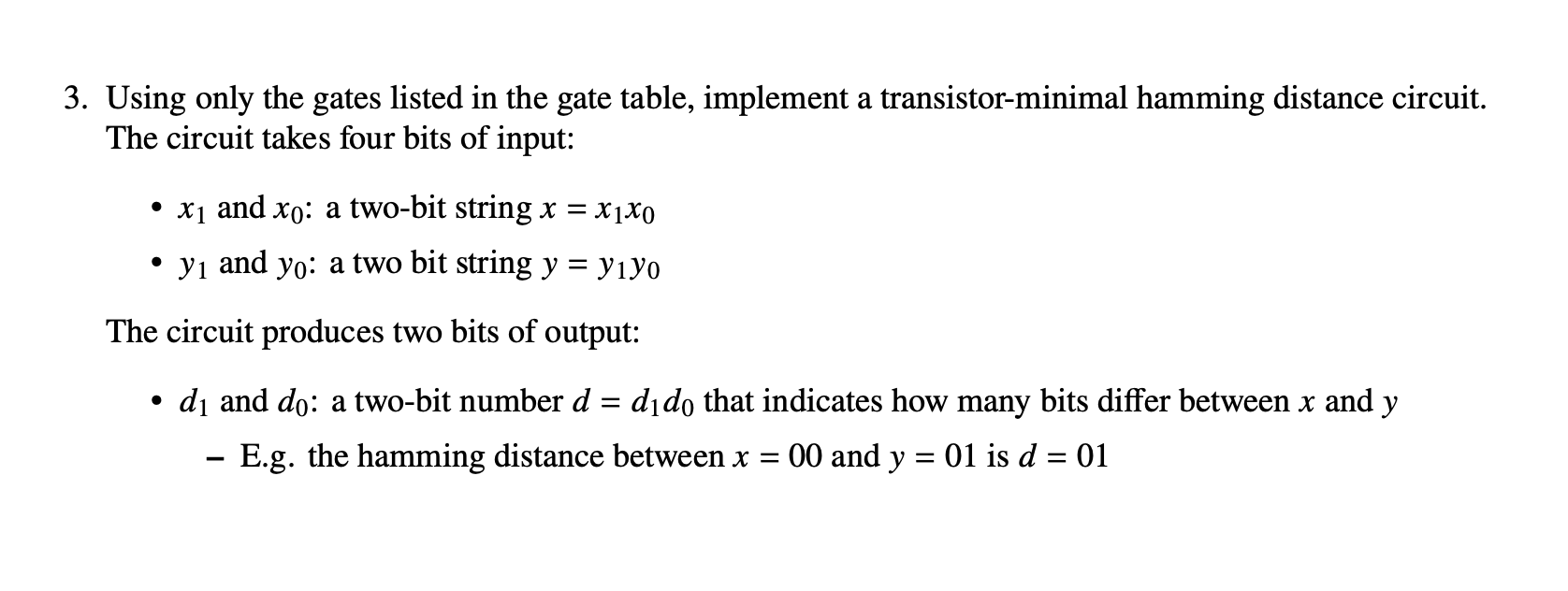 Using only the gates listed in the gate table,