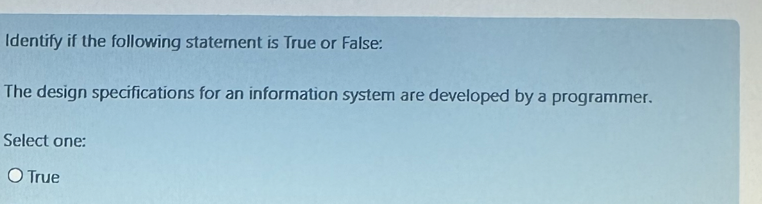 Identify if the following statement is True or