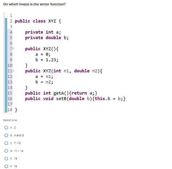 On which line ( s ) is the setter function? ` ` `