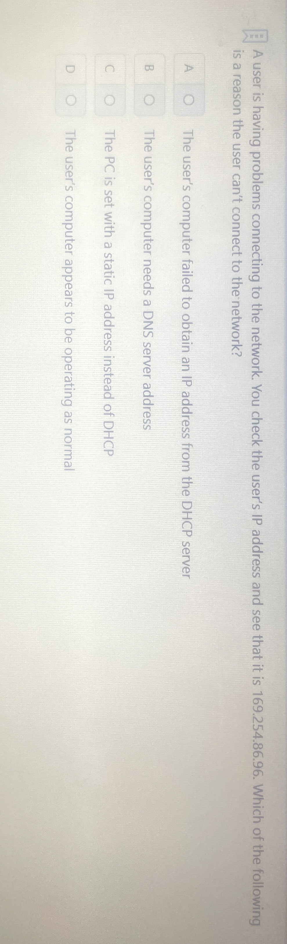 A user is having problems connecting to the