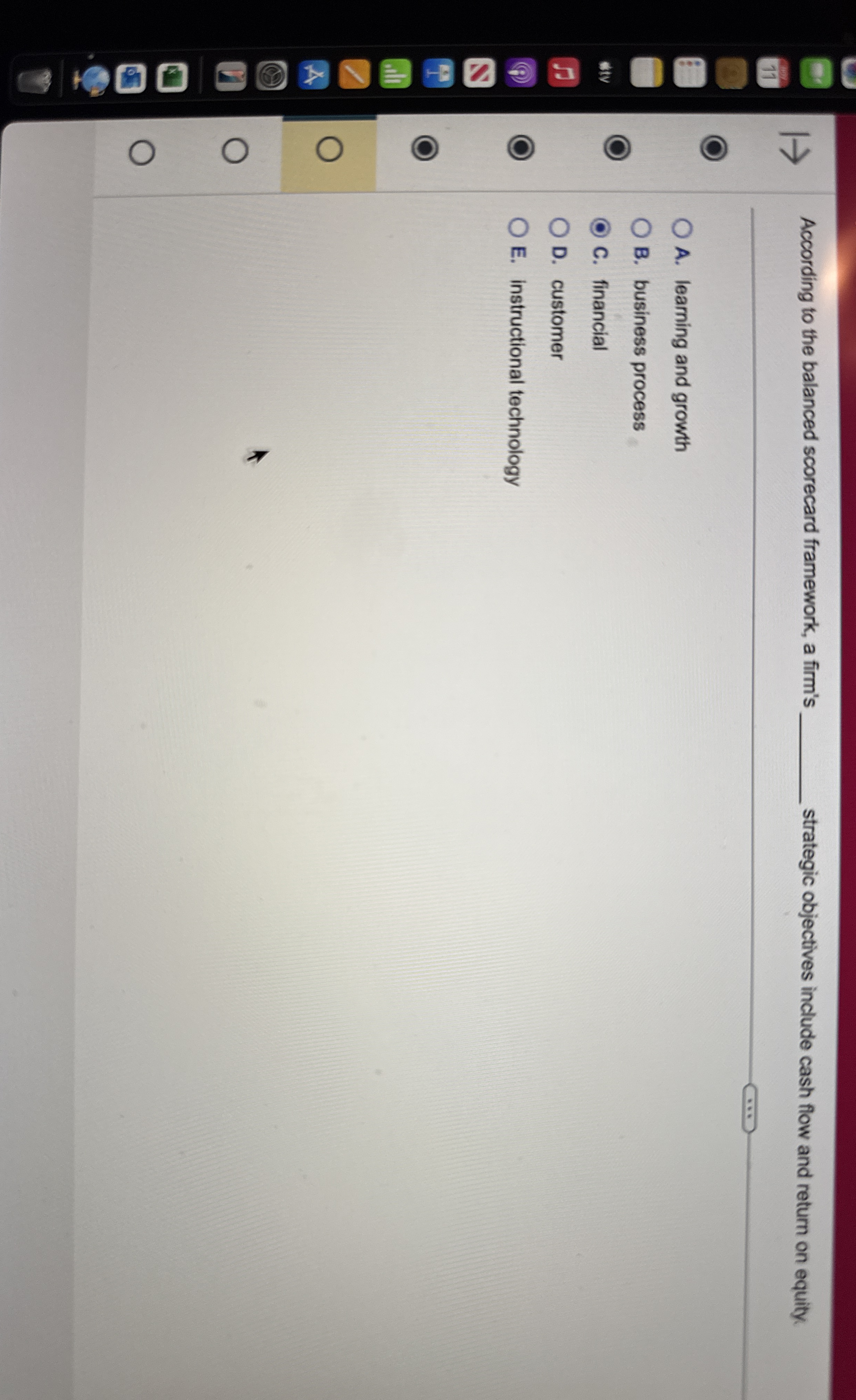 According to the balanced scorecard framework, a