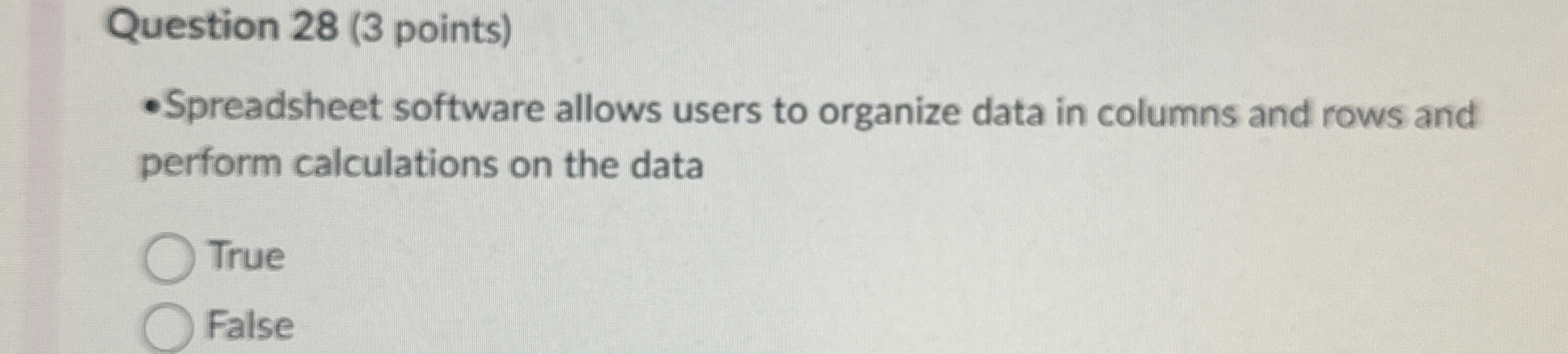 Question 2 8 ( 3 points ) - Spreadsheet software