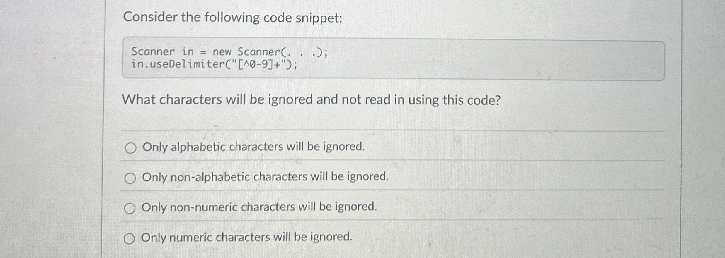 Consider the following code snippet: Scanner in =