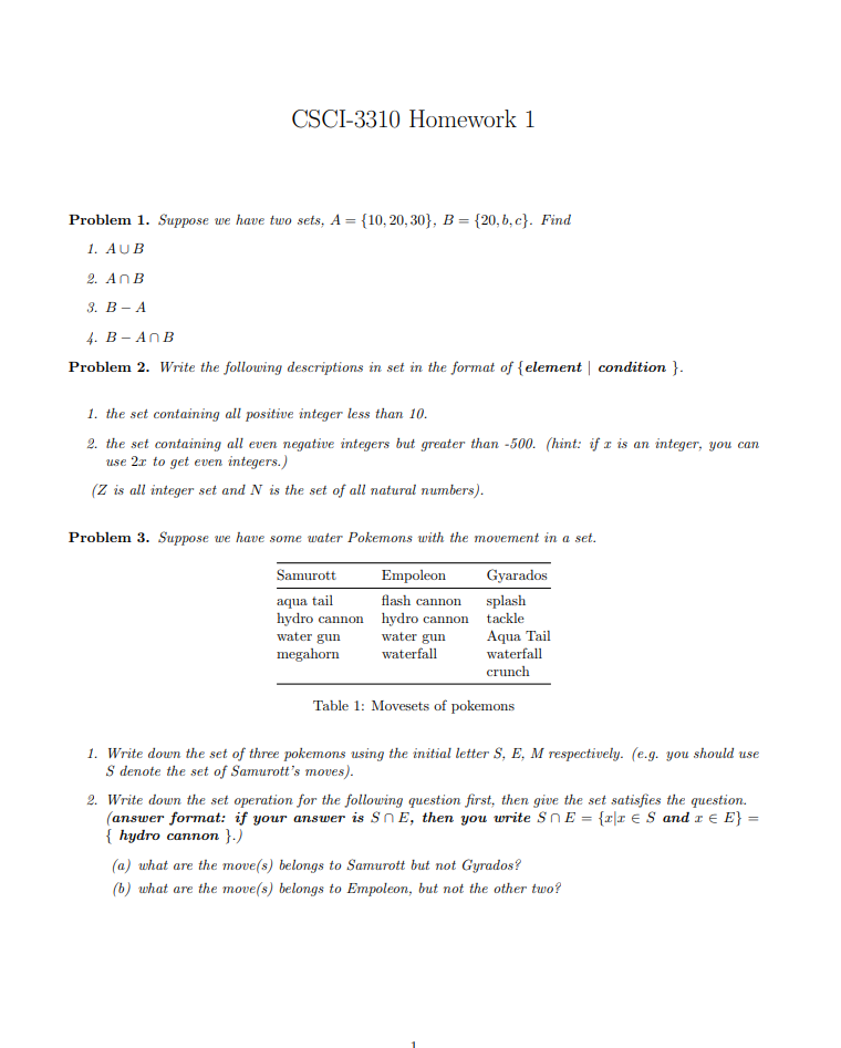 CSCI - 3 3 1 0 Homework 1 Problem 1 . Suppose we