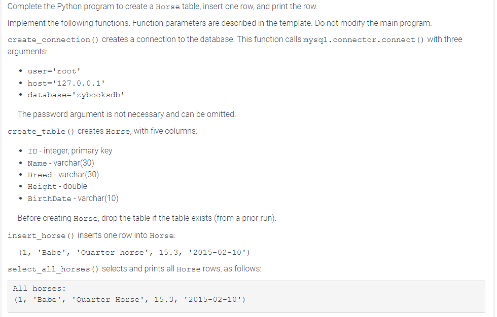 Complete the Python program to create a Horse
