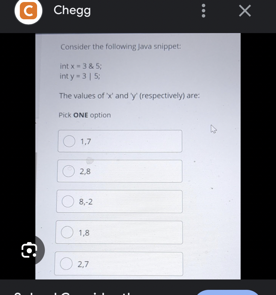 Consider the following Java snippet: int x = 3 &