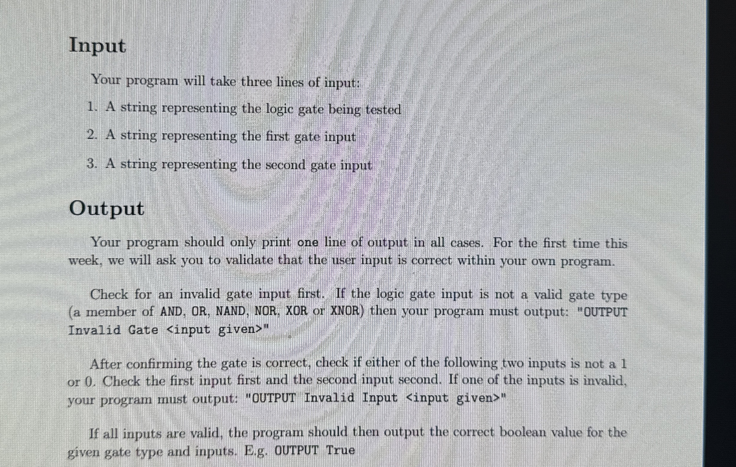 Input Your program will take three lines of