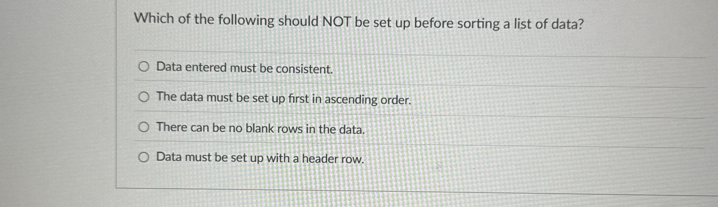 Which of the following should NOT be set up
