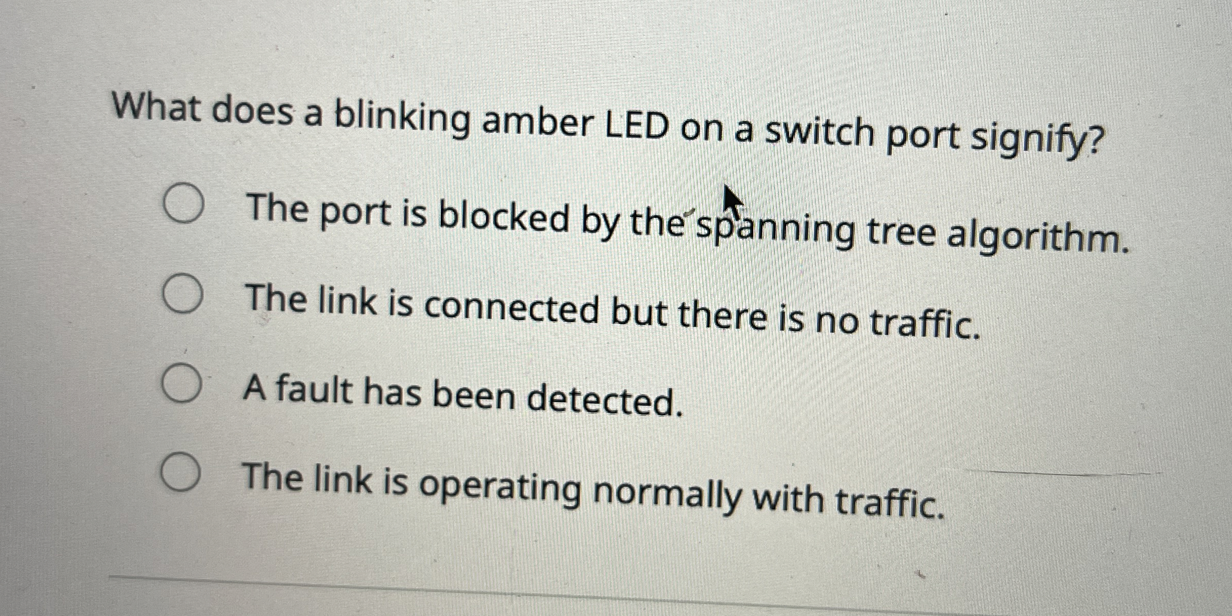 What does a blinking amber LED on a switch port