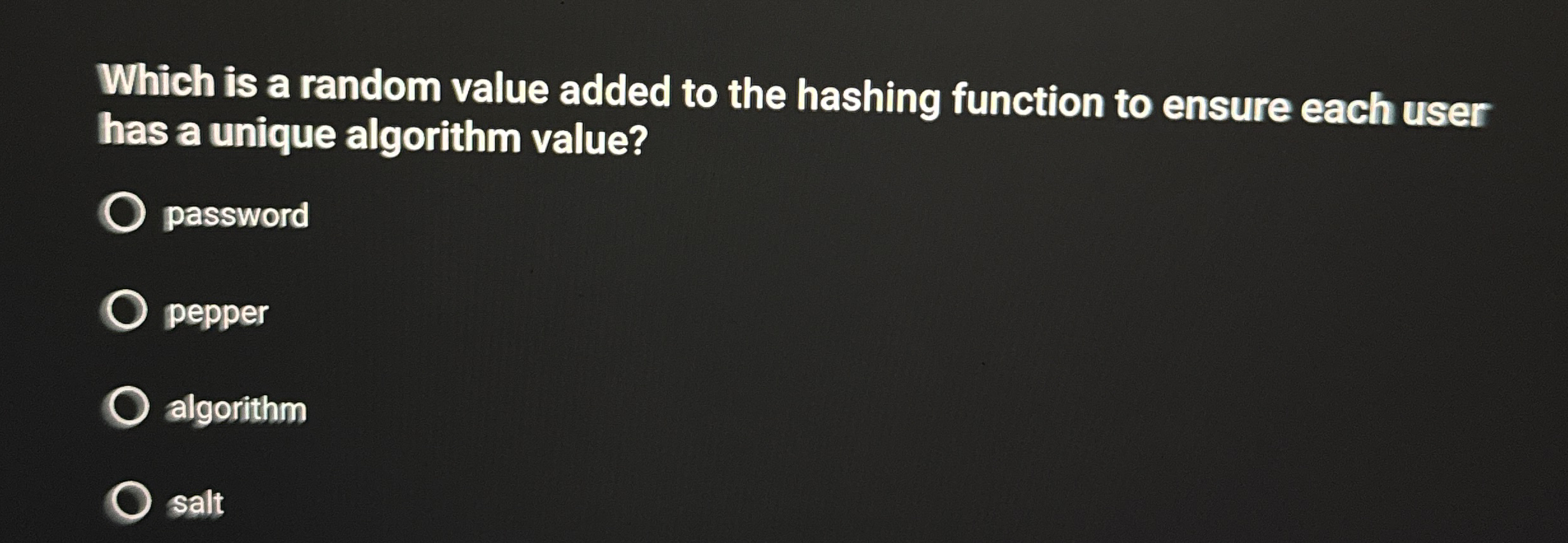 Which is a random value added to the hashing