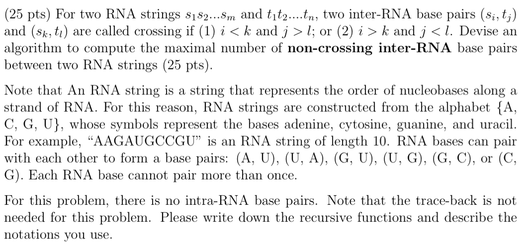 ( 2 5 p t s ) For two RNA strings s 1 s 2 d o t s