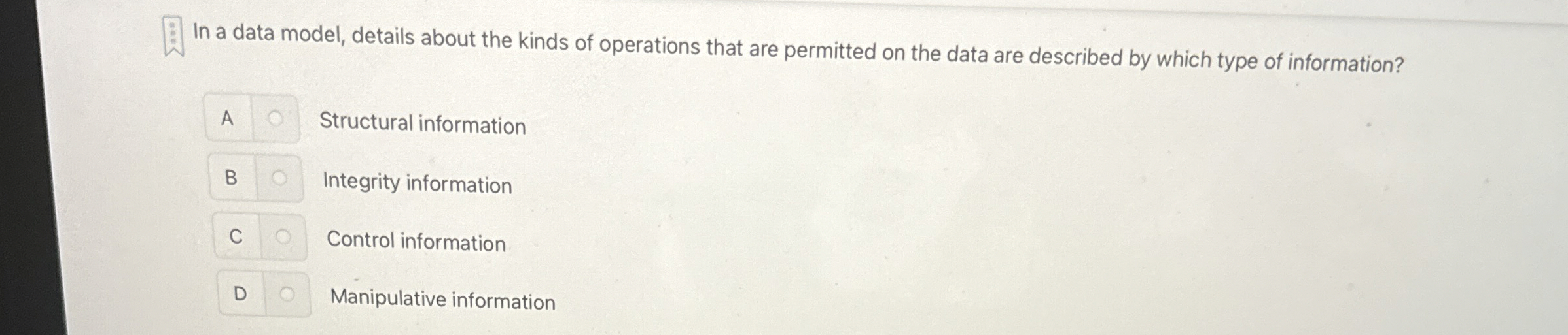 In a data model, details about the kinds of
