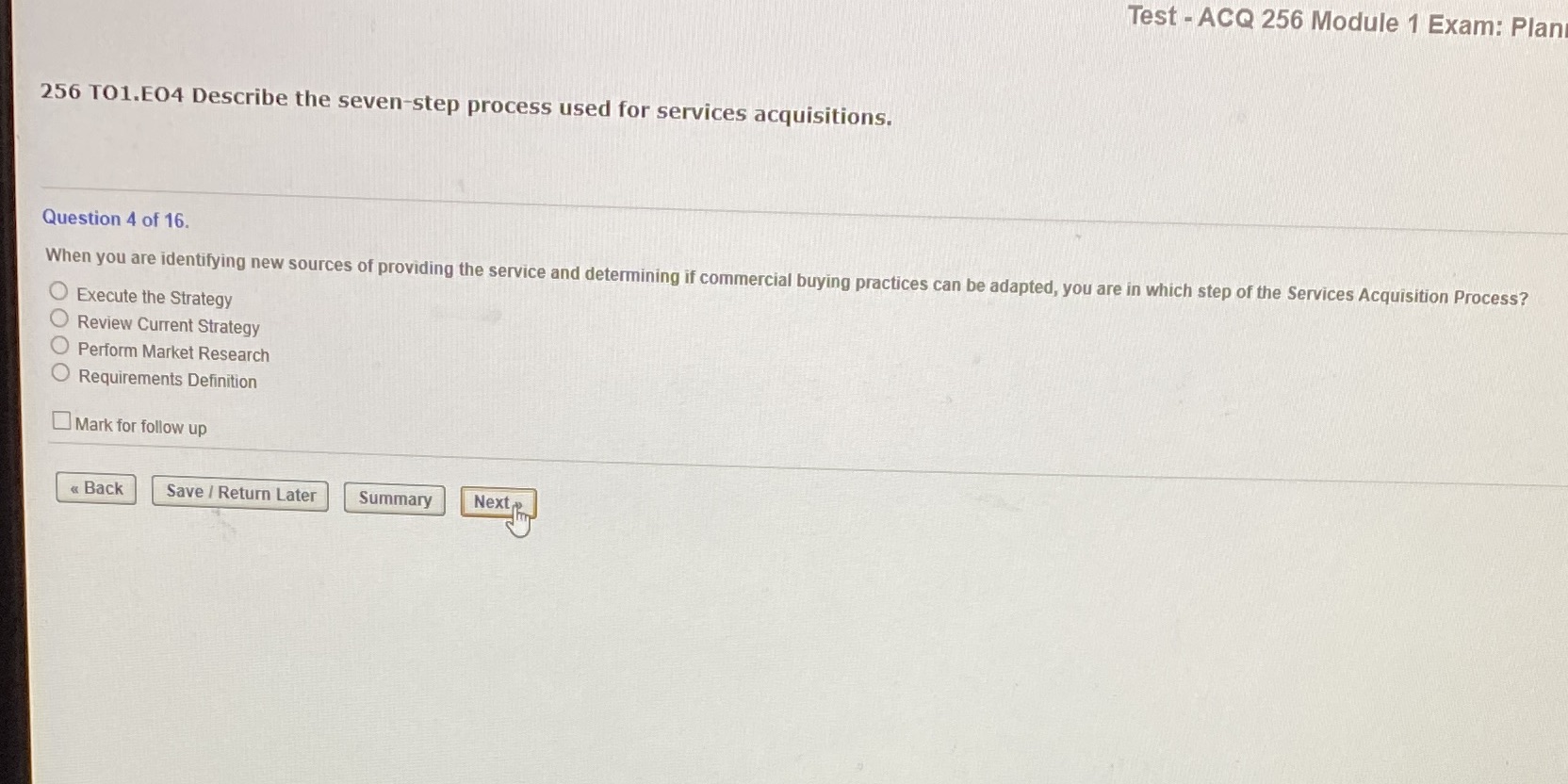 Test - ACQ 256 Module 1 Exam: Plan 256 TO1.E04
