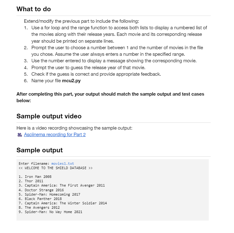 1 . Extend / modify the previous part to include