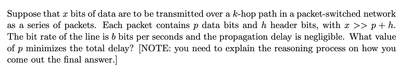 Suppose that x bits of data are to be transmitted