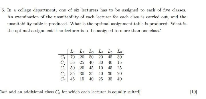 In a college department, one of six lecturers has