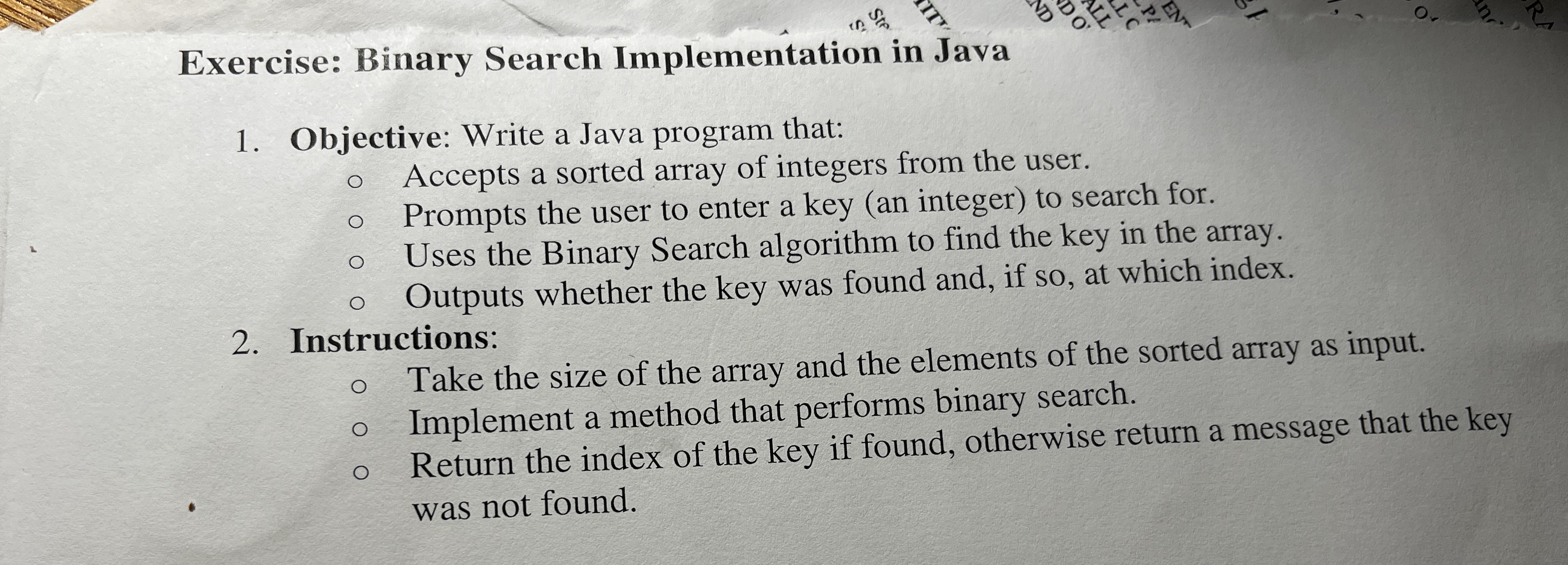 Exercise: Binary Search Implementation in Java