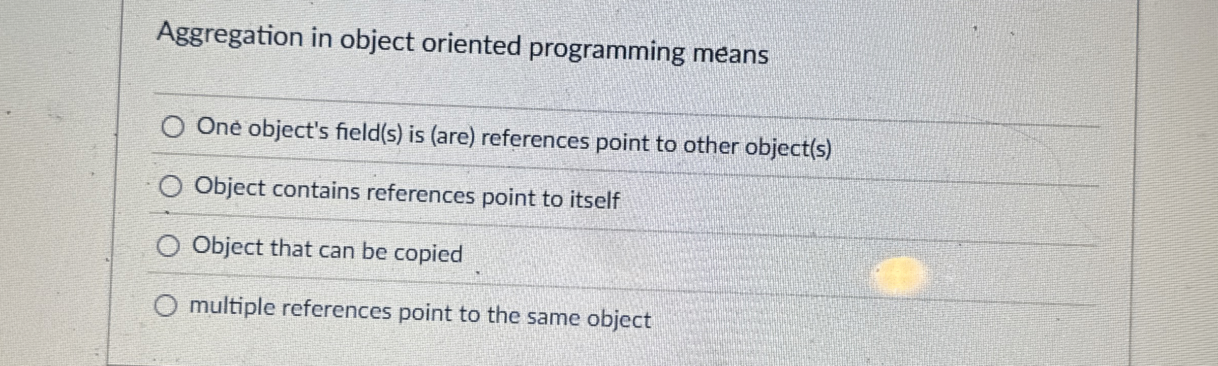 Aggregation in object oriented programming means
