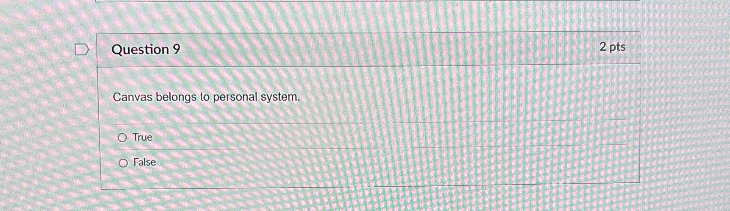 Question 9 2 pts Canvas belongs to personal