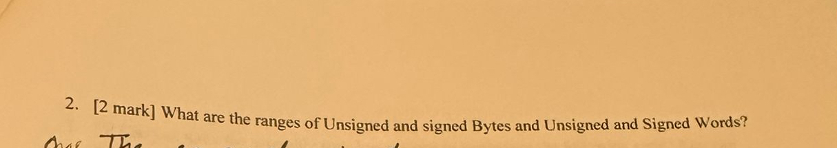 [ 2 mark ] What are the ranges of Unsigned and