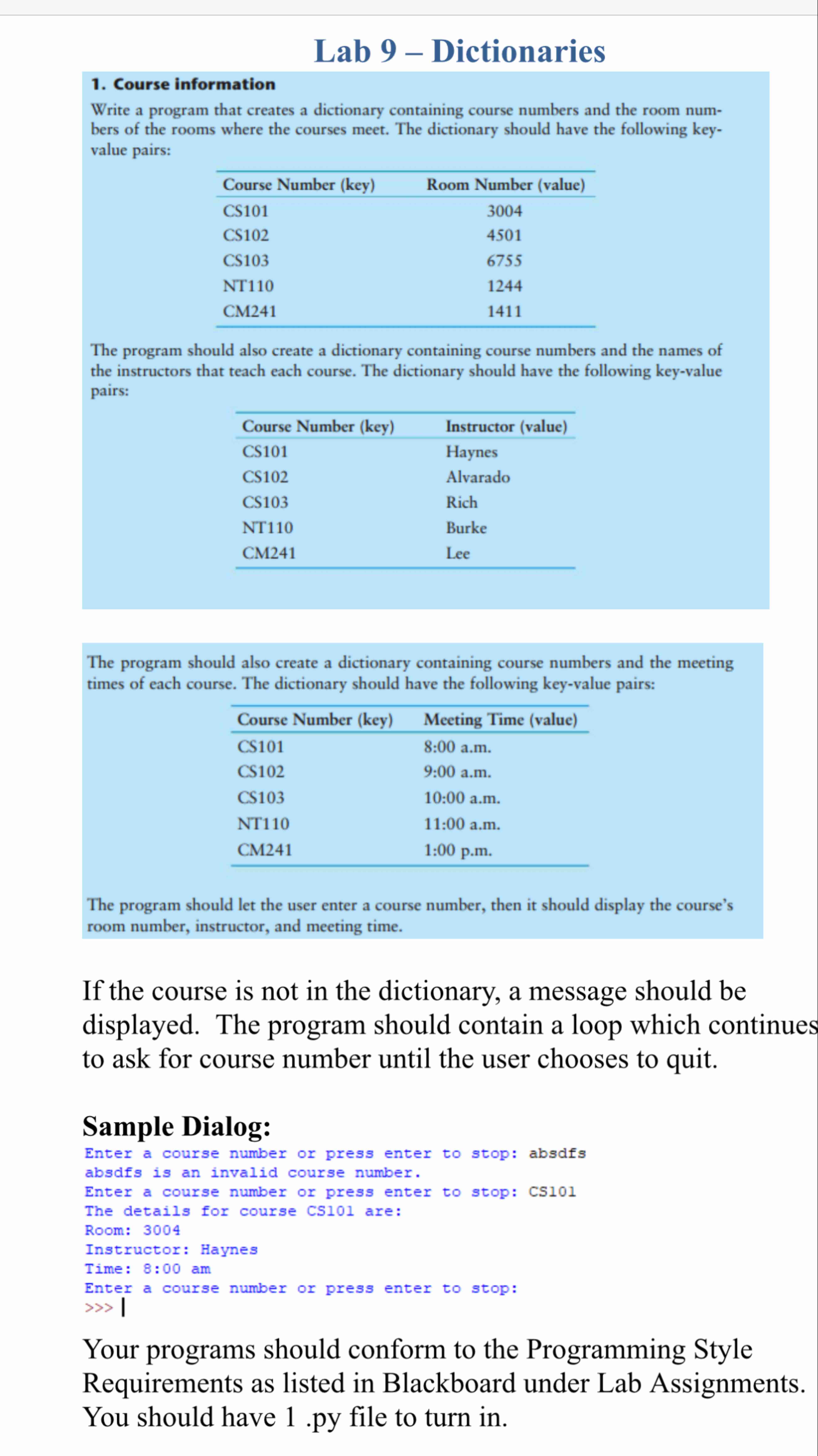 1 . Course information Write a program that