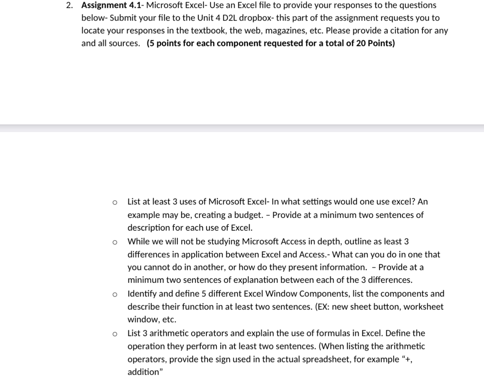 Assignment 4 . 1 - Microsoft Excel - Use an Excel