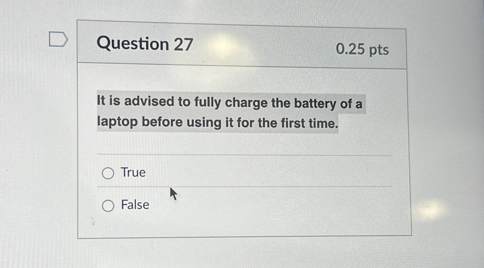 Question 2 7 It is advised to fully charge the