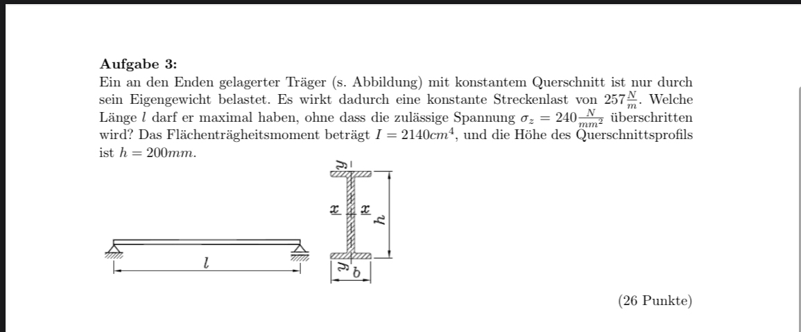 Aufgabe 3 : Ein an den Enden gelagerter Tr ger (