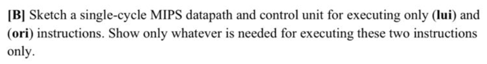 [ B ] Sketch a single - cycle MIPS datapath and