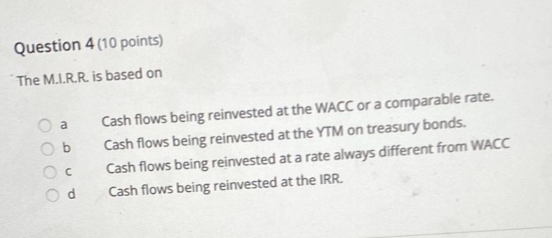 Question 2 (10 points) The Payback Method in