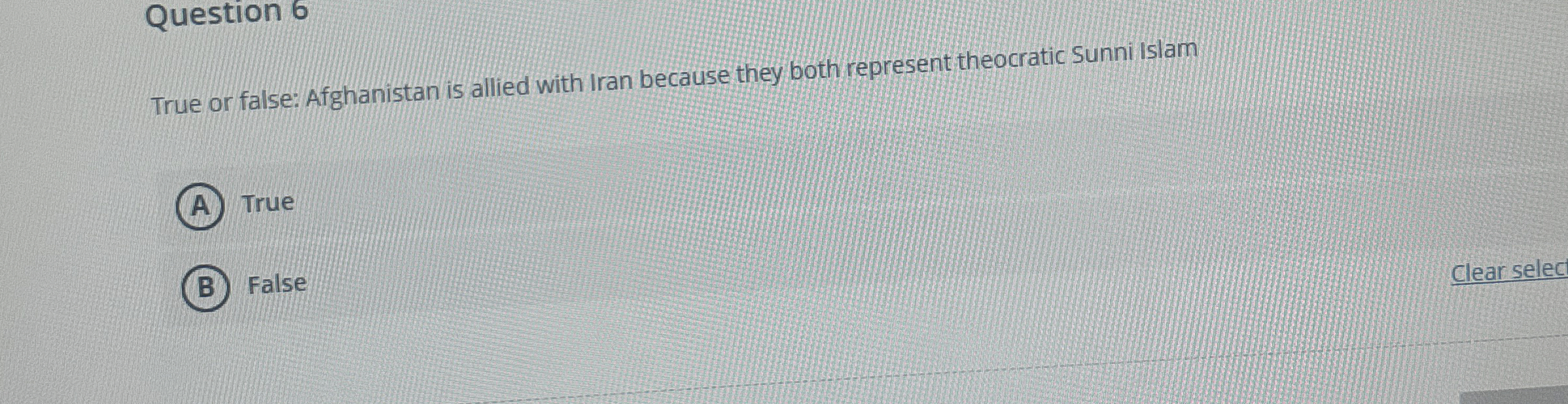 Question 6 True or false: Afghanistan is allied