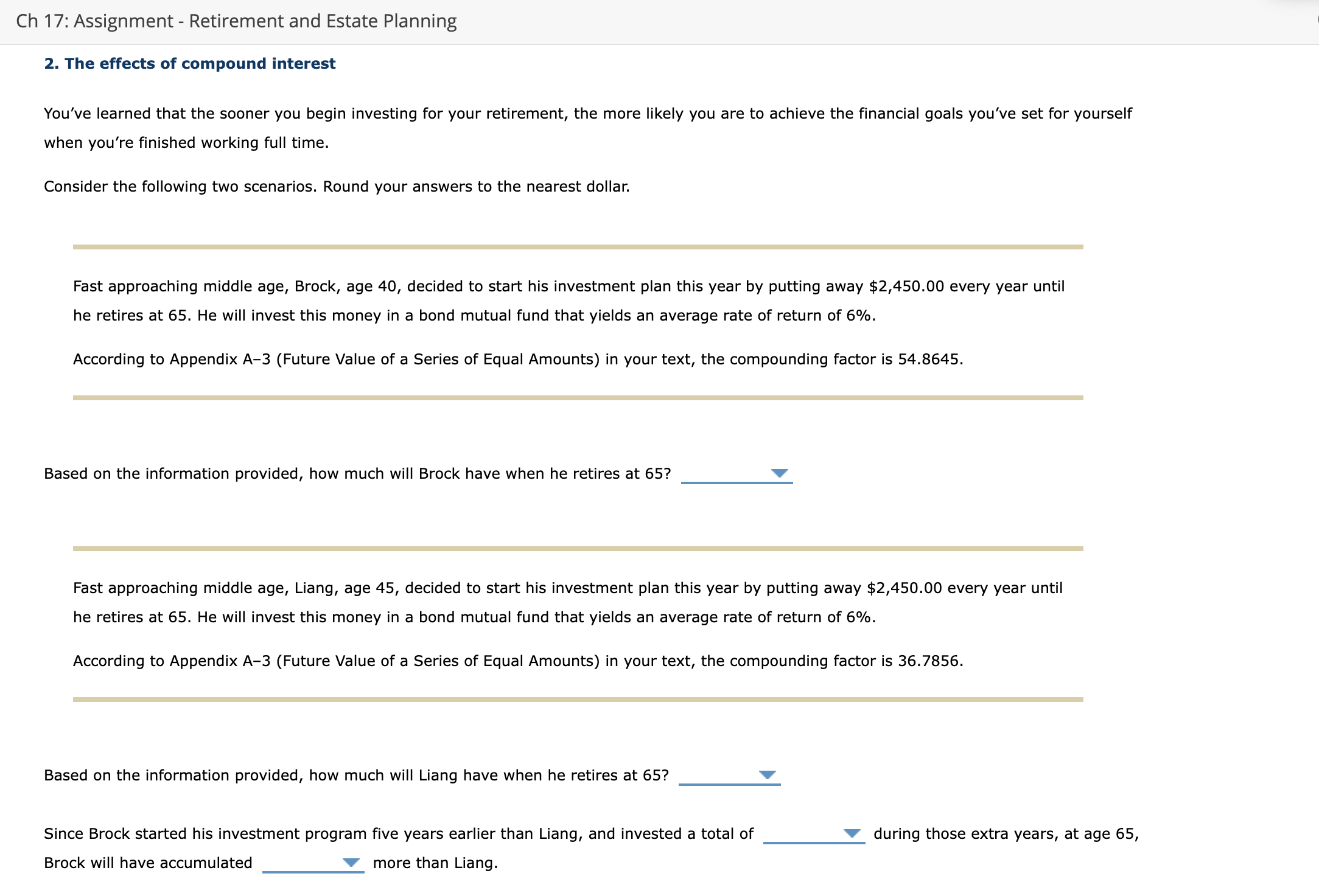 Ch 17: Assignment - Retirement and Estate