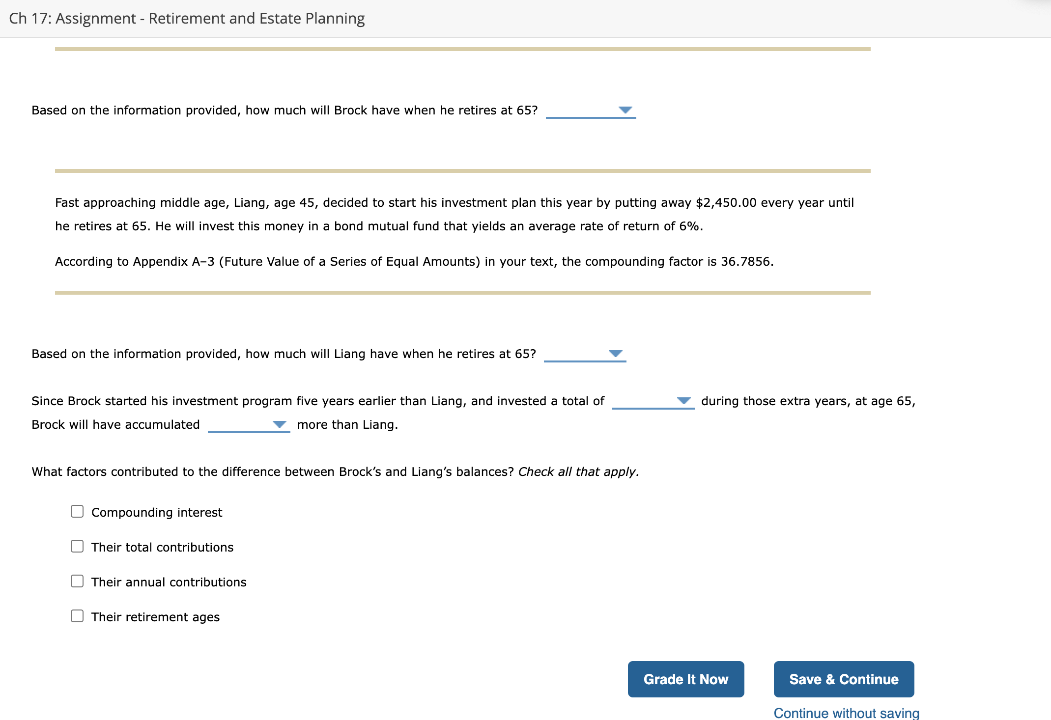 Ch 17: Assignment - Retirement and Estate