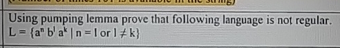 Using pumping lemma prove that following language