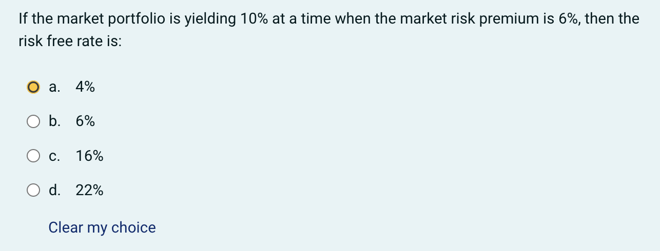 If the market portfolio is yielding 10% at a time