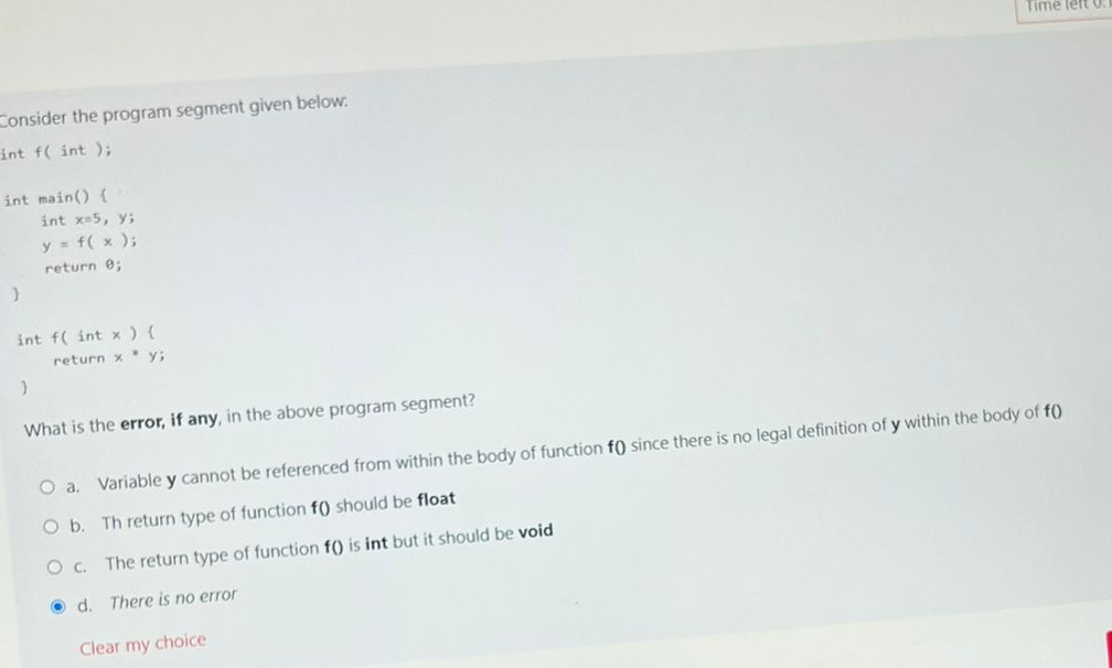 time letur Consider the program segment given