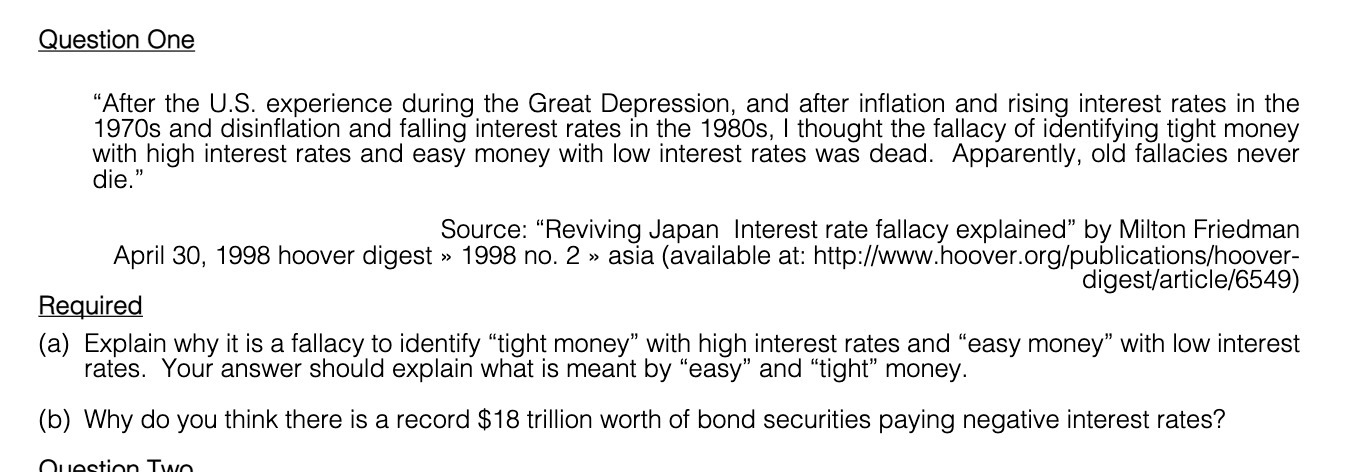 Question One "After the U.S. experience during