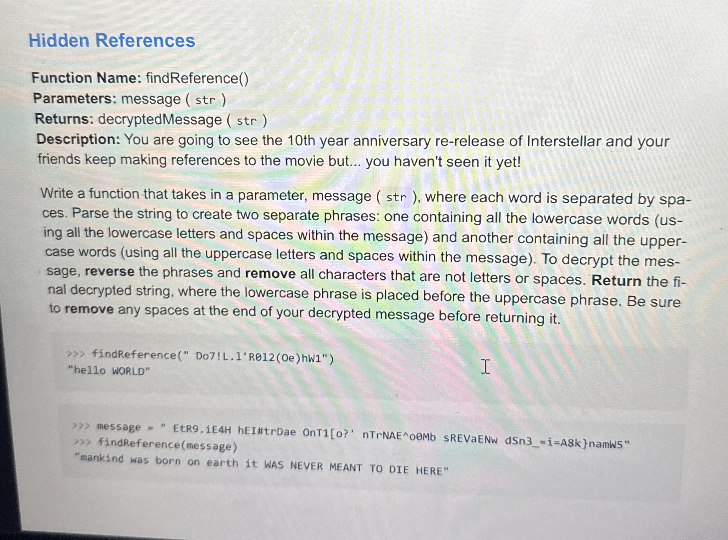 Hidden References Function Name: findReference (