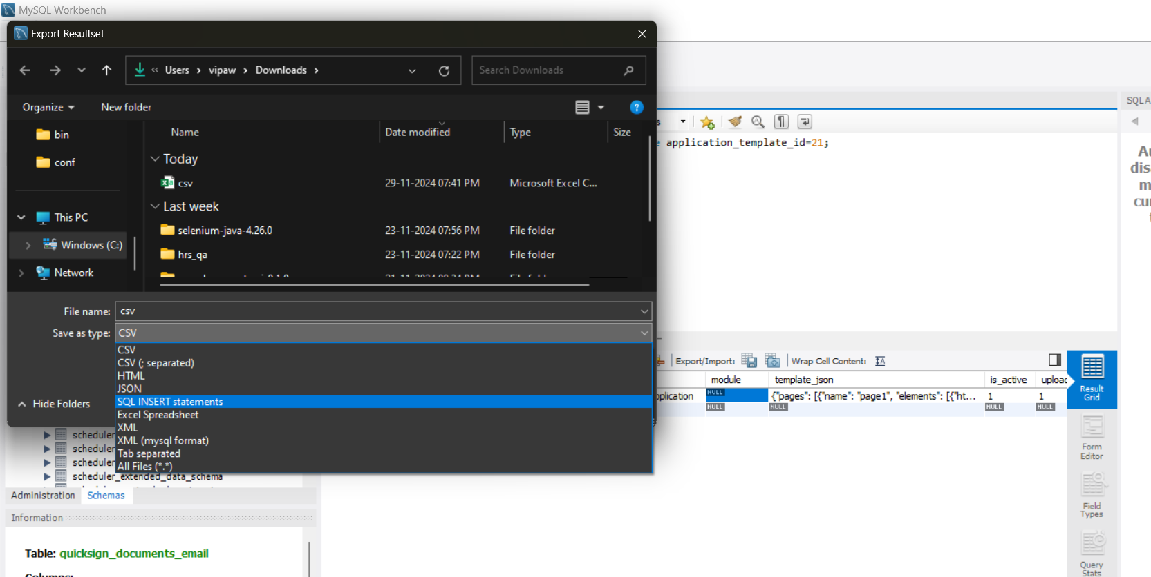 Write Java Selenium code to export data from the