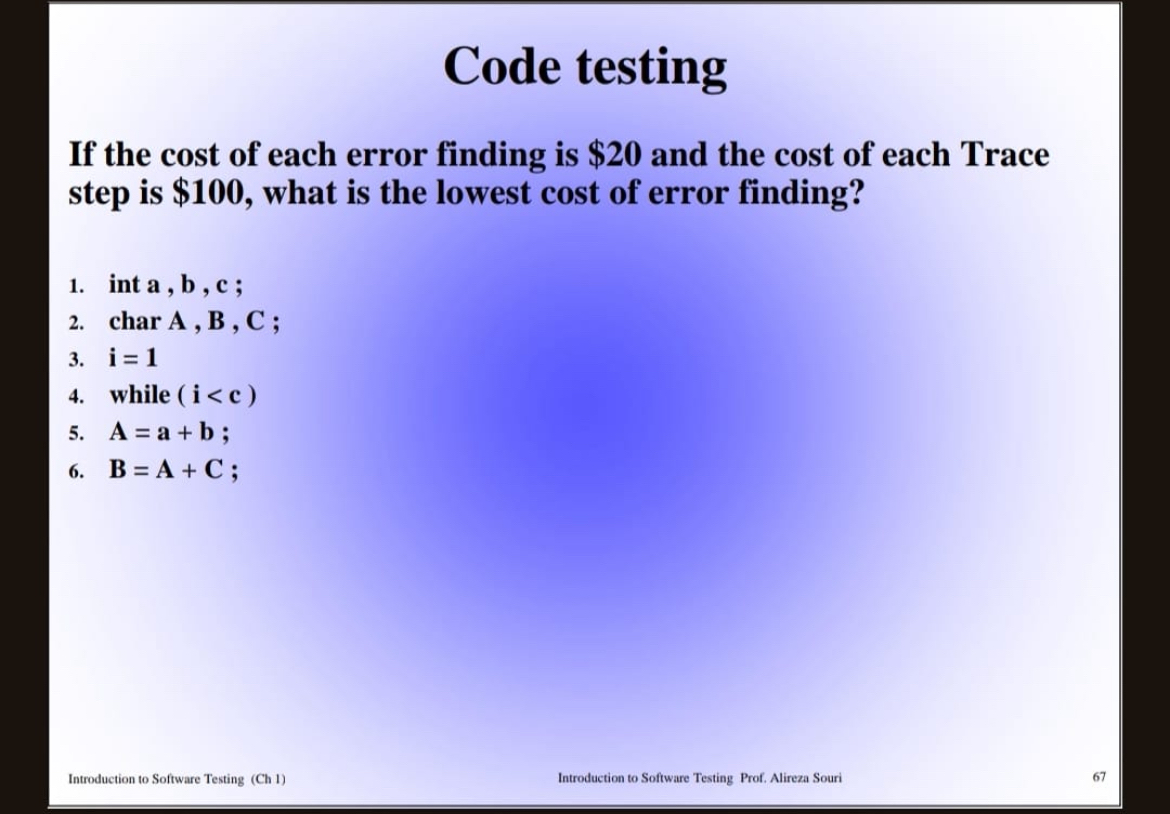 Code testing If the cost of each error finding is