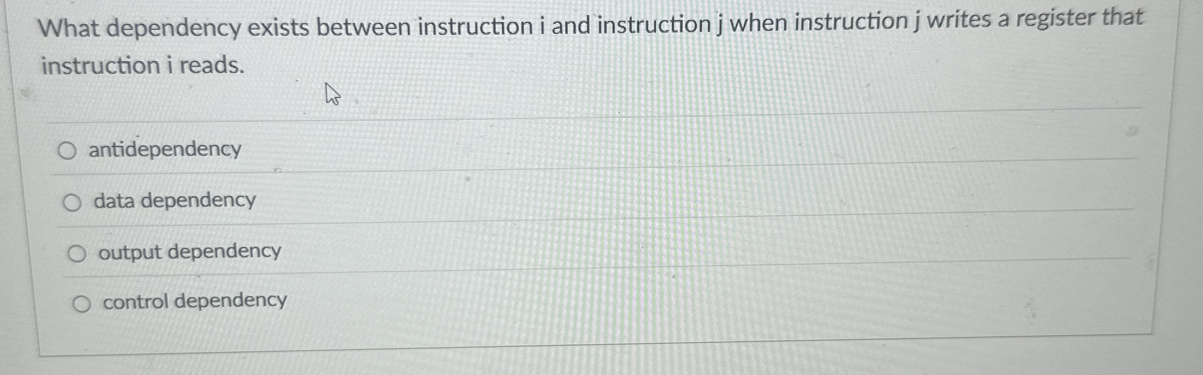 What dependency exists between instruction i and