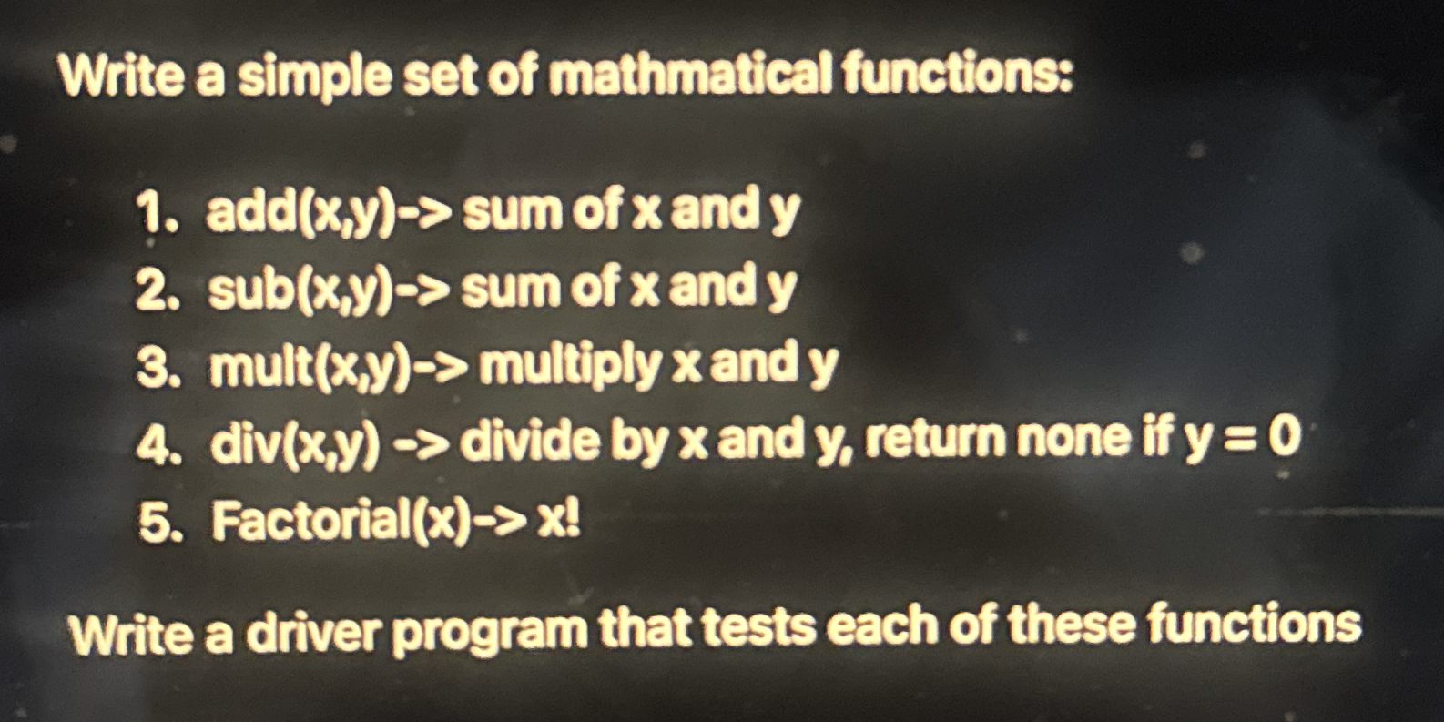Write a simple set of mathmatical functions: add