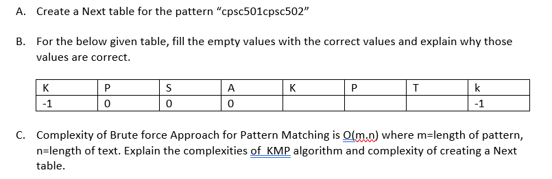 A . Create a Next table for the pattern " cpsc 5