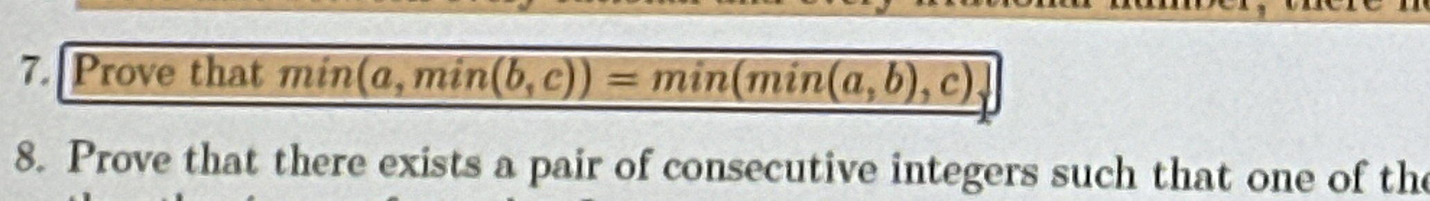 Prove that min ( a , min ( b , c ) ) = min ( m i