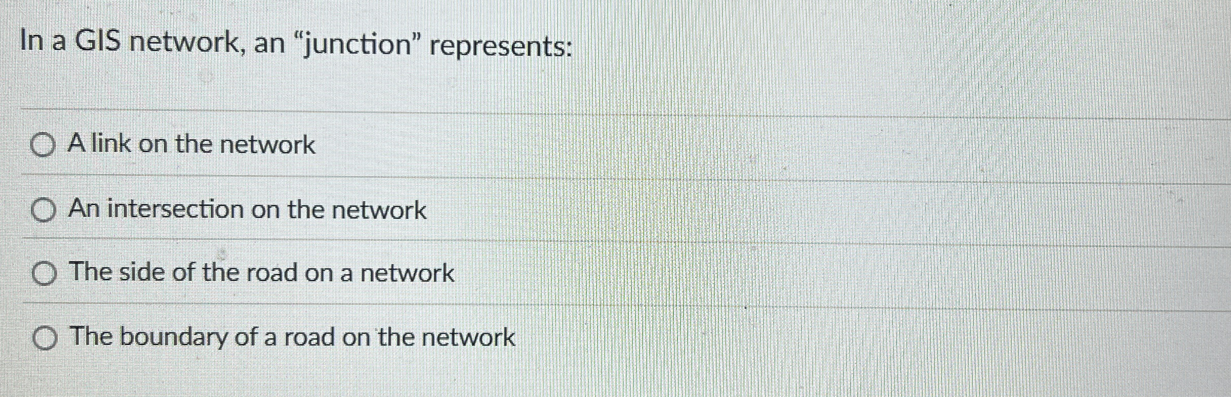 In a GIS network, an "junction" represents: A