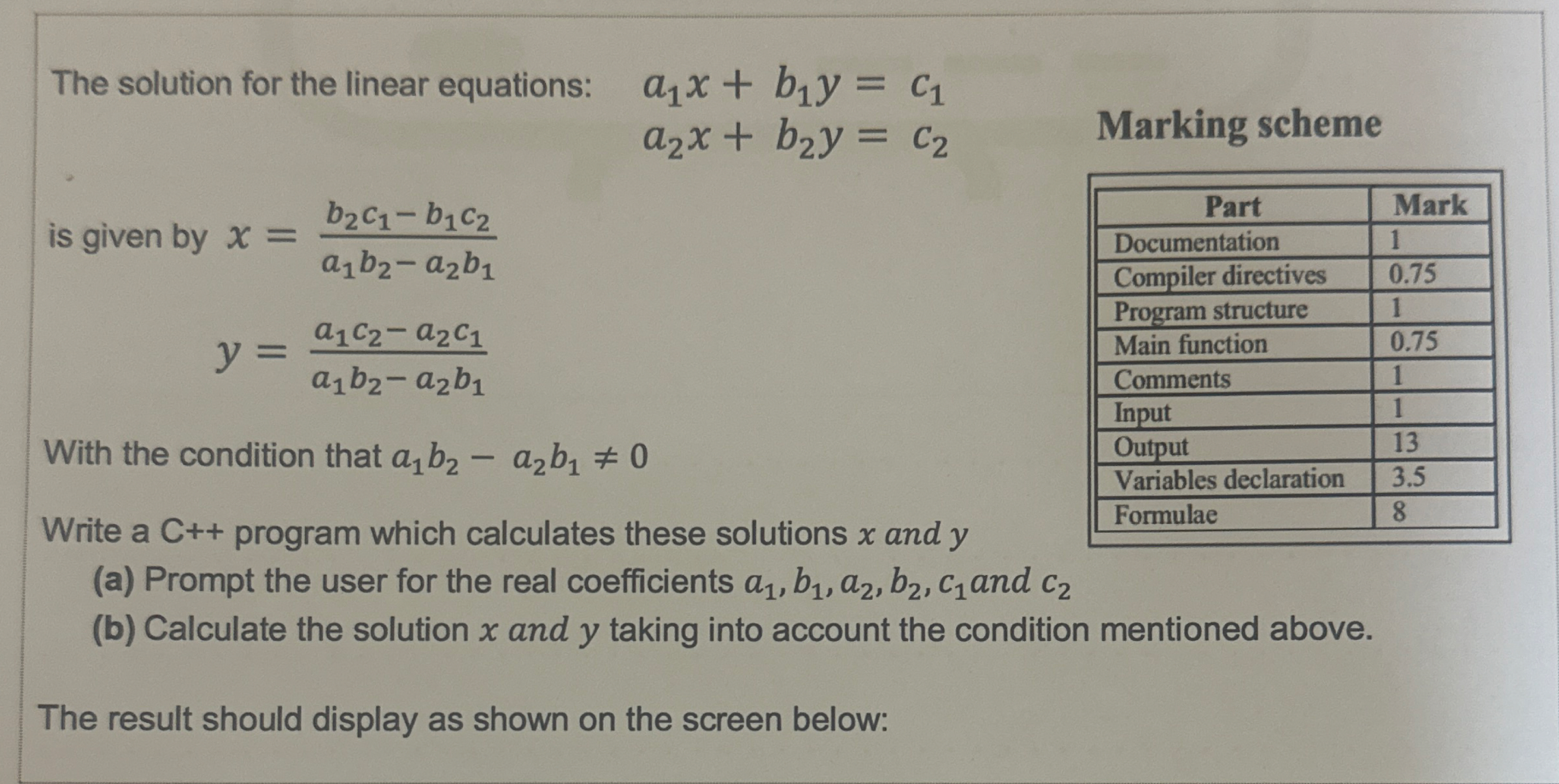 The solution for the linear equations: a 1 x + b