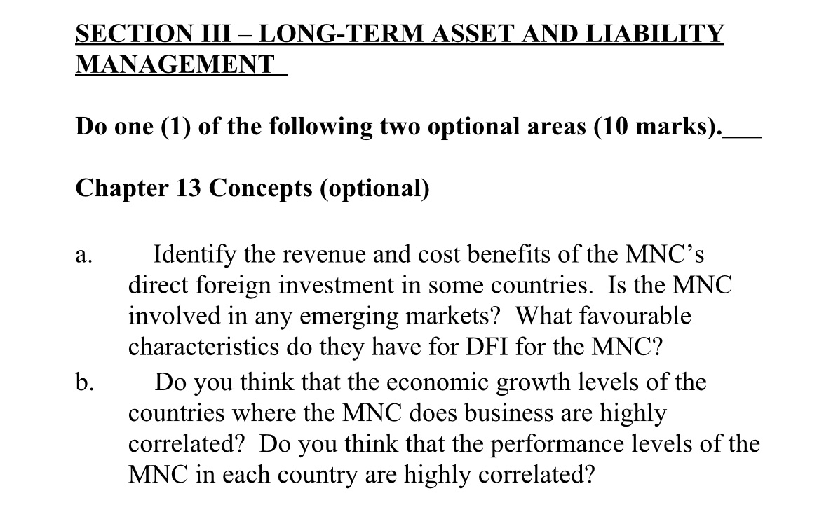 SECTION III LONG-TERM ASSET AND LIABILITY