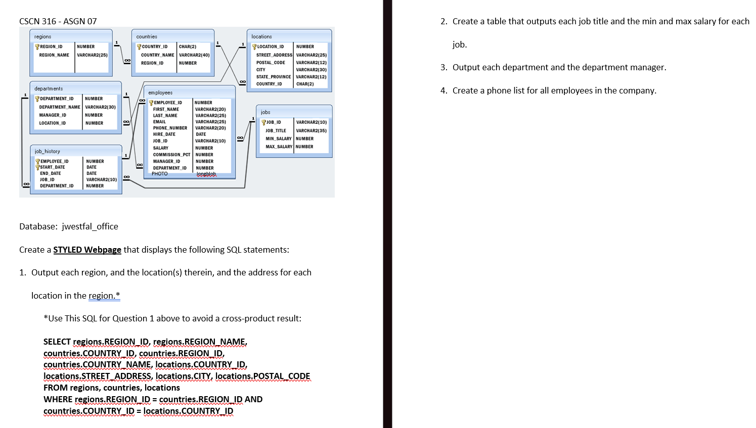 Database: jwestfal _ office Create a STYLED