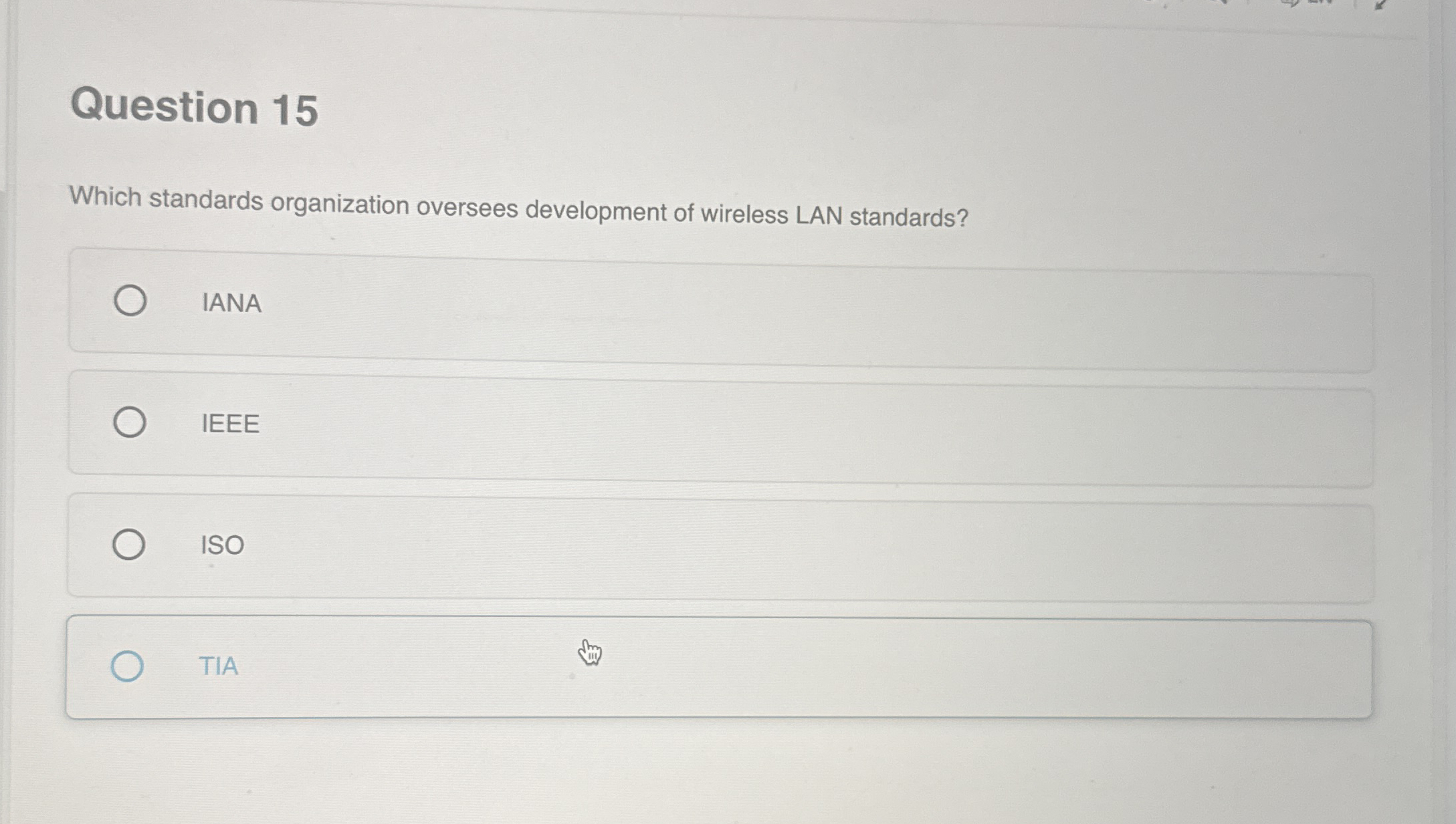 Question 1 5 Which standards organization