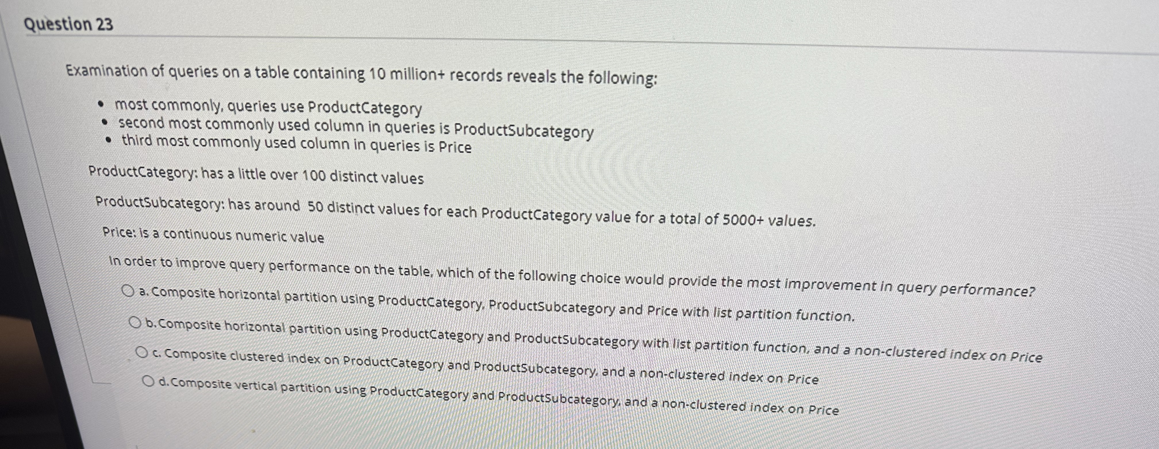 Question 2 3 Examination of queries on a table